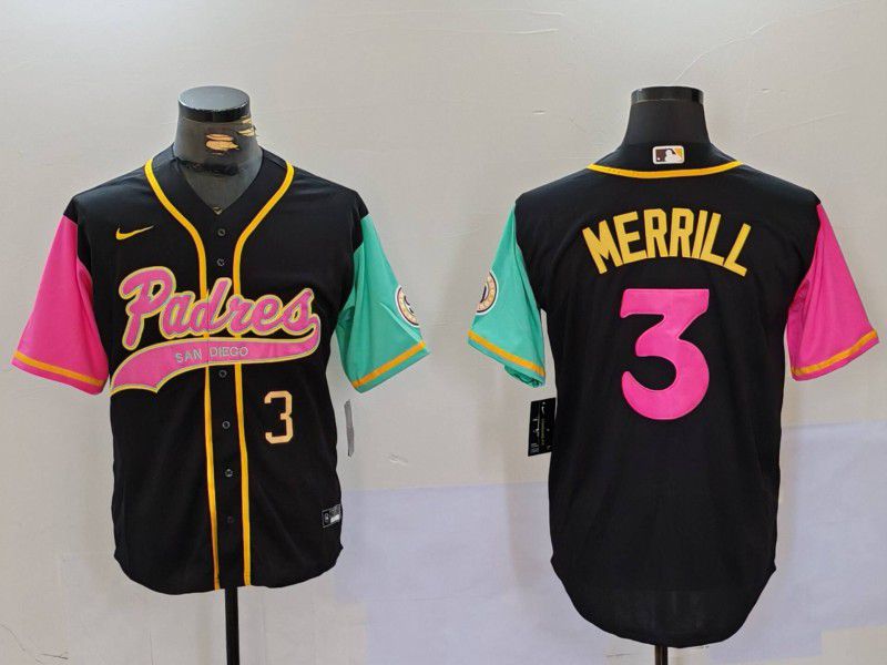 Men San Diego Padres 3 Merrill Black Joint Name 2024 Nike MLB Jersey style 6